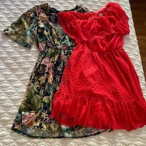 love, Fire Red Lace and Floral Kids Dress Set